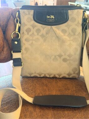 Coach Khaki and Black Signature Canvas Crossbody